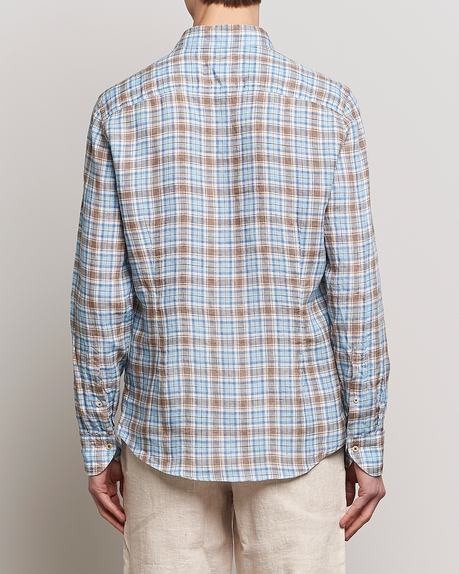 Herr | Skjortor | Stenströms | Slimline Cut Away Checked Linen Shirt Blue/Beige
