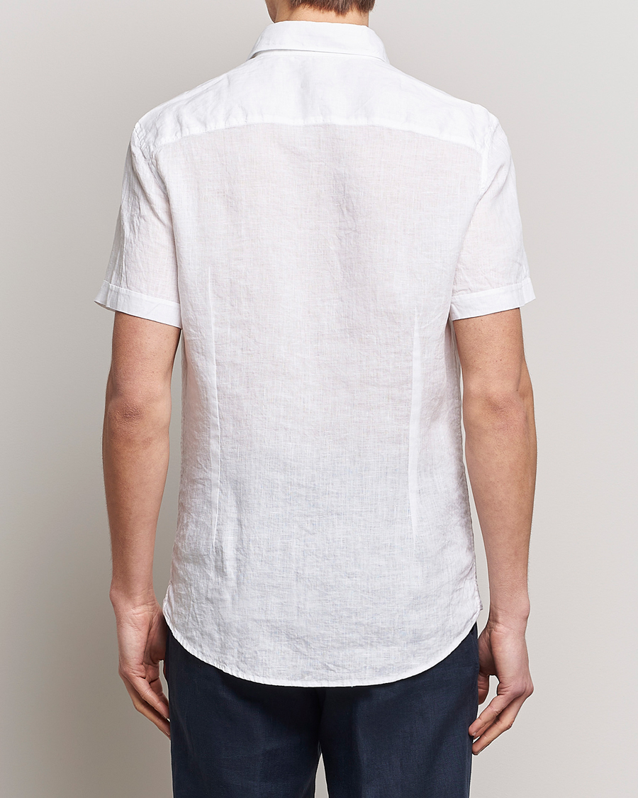 Herr | Skjortor | Stenströms | Slimline Cut Away Short Sleeve Linen Shirt White