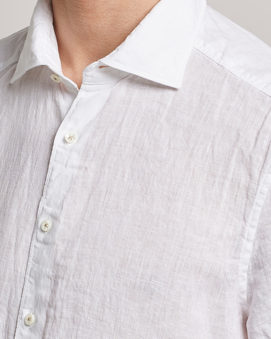 Herr | Skjortor | Stenströms | Slimline Cut Away Short Sleeve Linen Shirt White