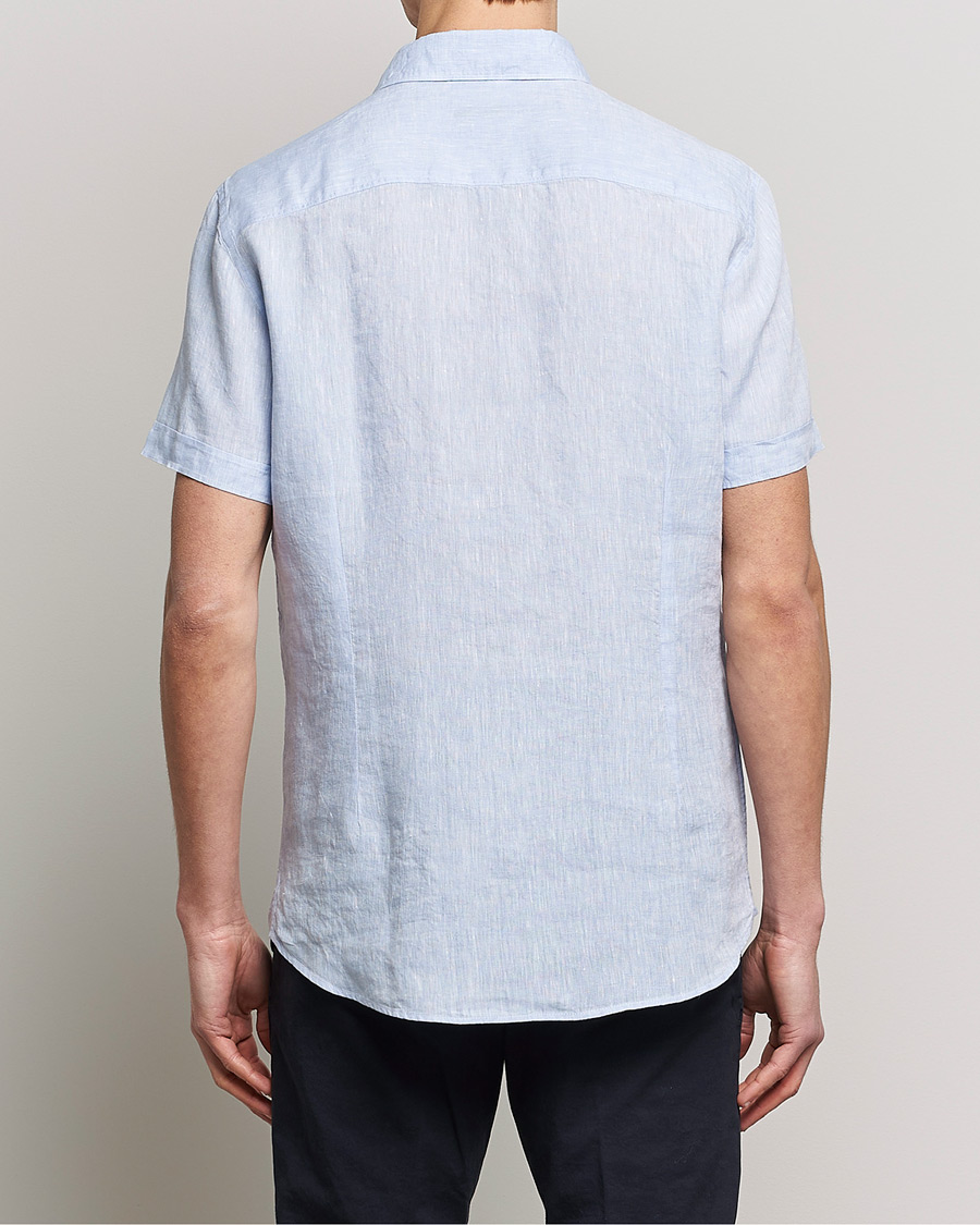 Herr | Skjortor | Stenströms | Slimline Cut Away Short Sleeve Linen Shirt Light Blue