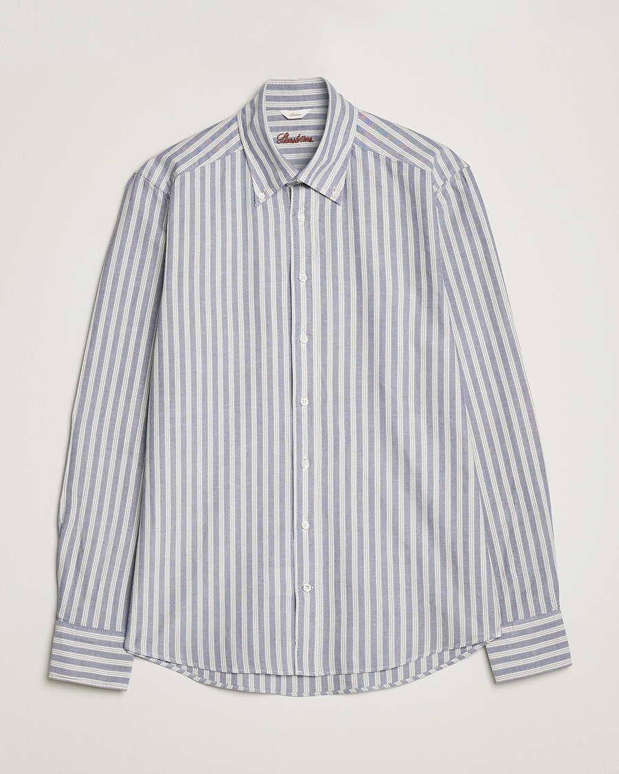 Herr | Skjortor | Stenströms | Slimline Washed Striped Oxford Shirt Blue
