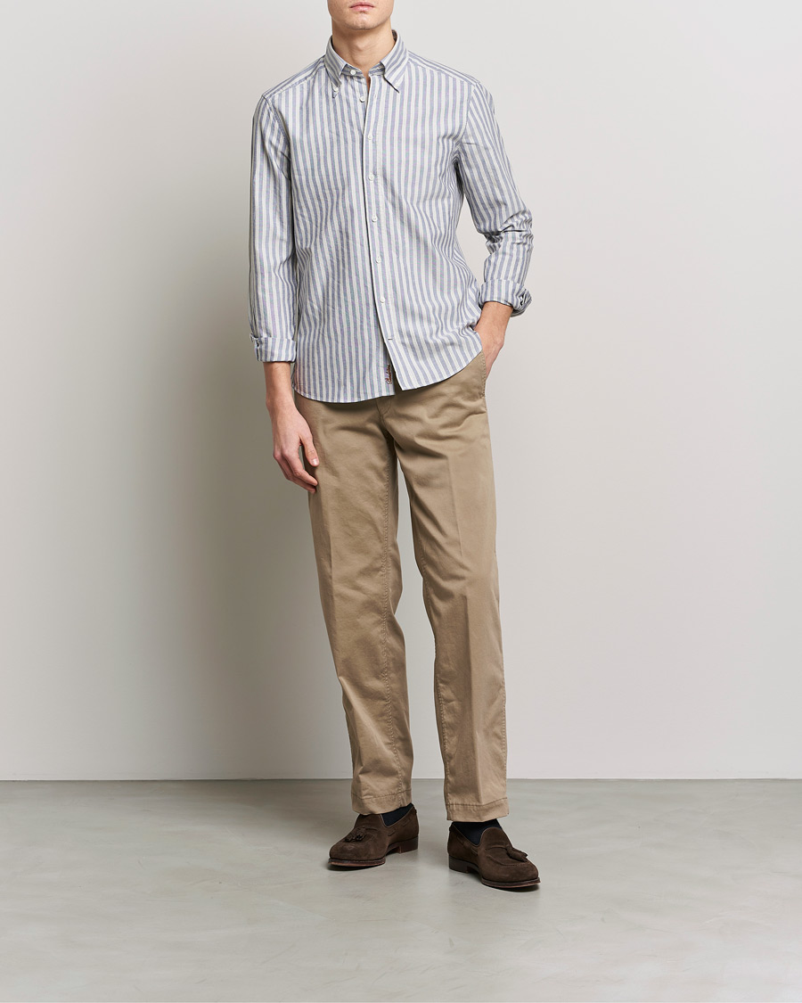 Herr | Skjortor | Stenströms | Slimline Washed Striped Oxford Shirt Blue