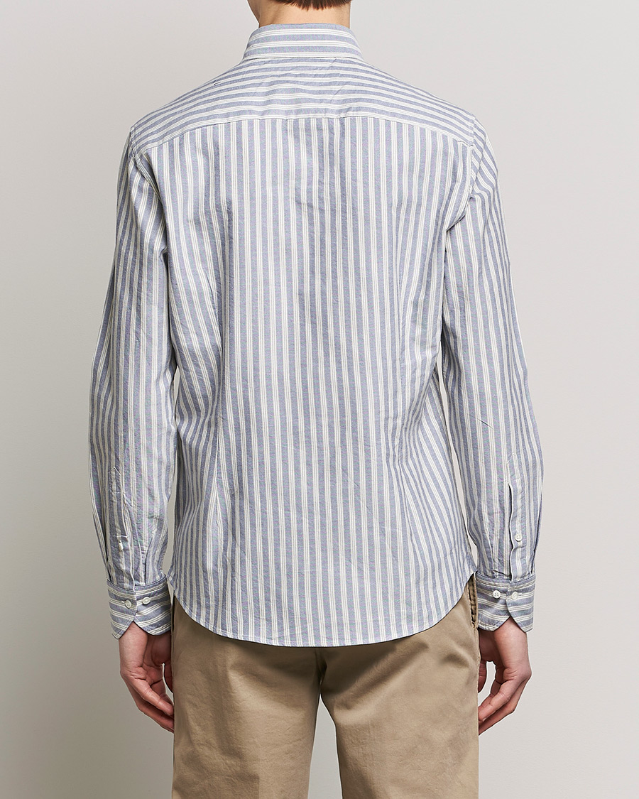 Herr | Skjortor | Stenströms | Slimline Washed Striped Oxford Shirt Blue