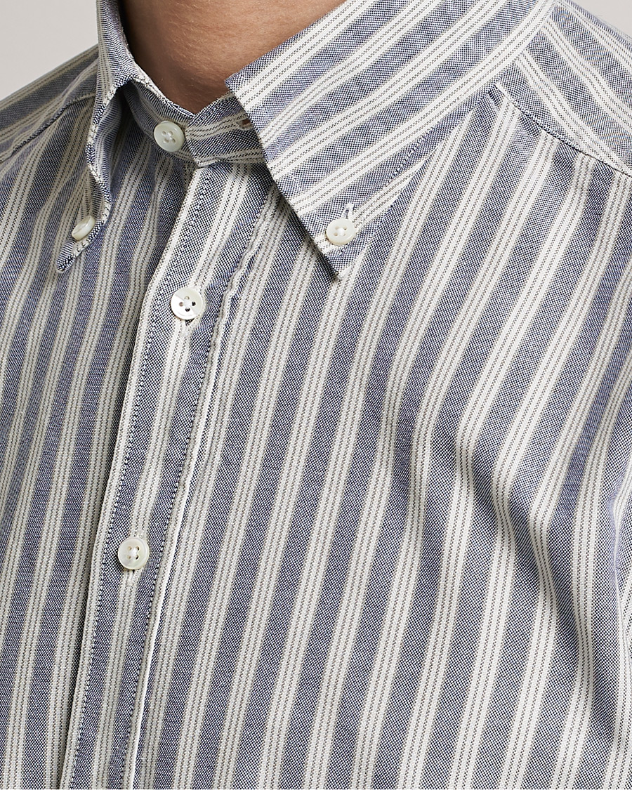 Herr | Skjortor | Stenströms | Slimline Washed Striped Oxford Shirt Blue