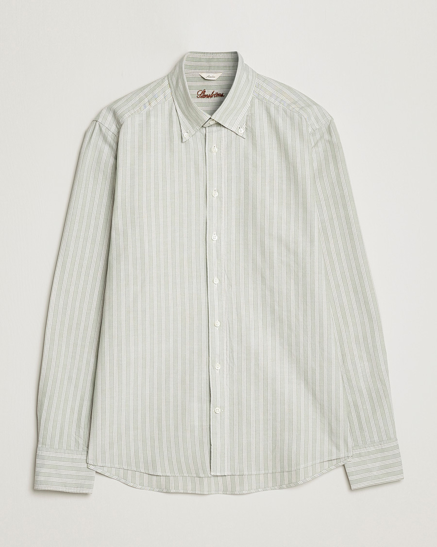 Herr | Skjortor | Stenströms | Slimline Washed Striped Oxford Shirt Pistachio