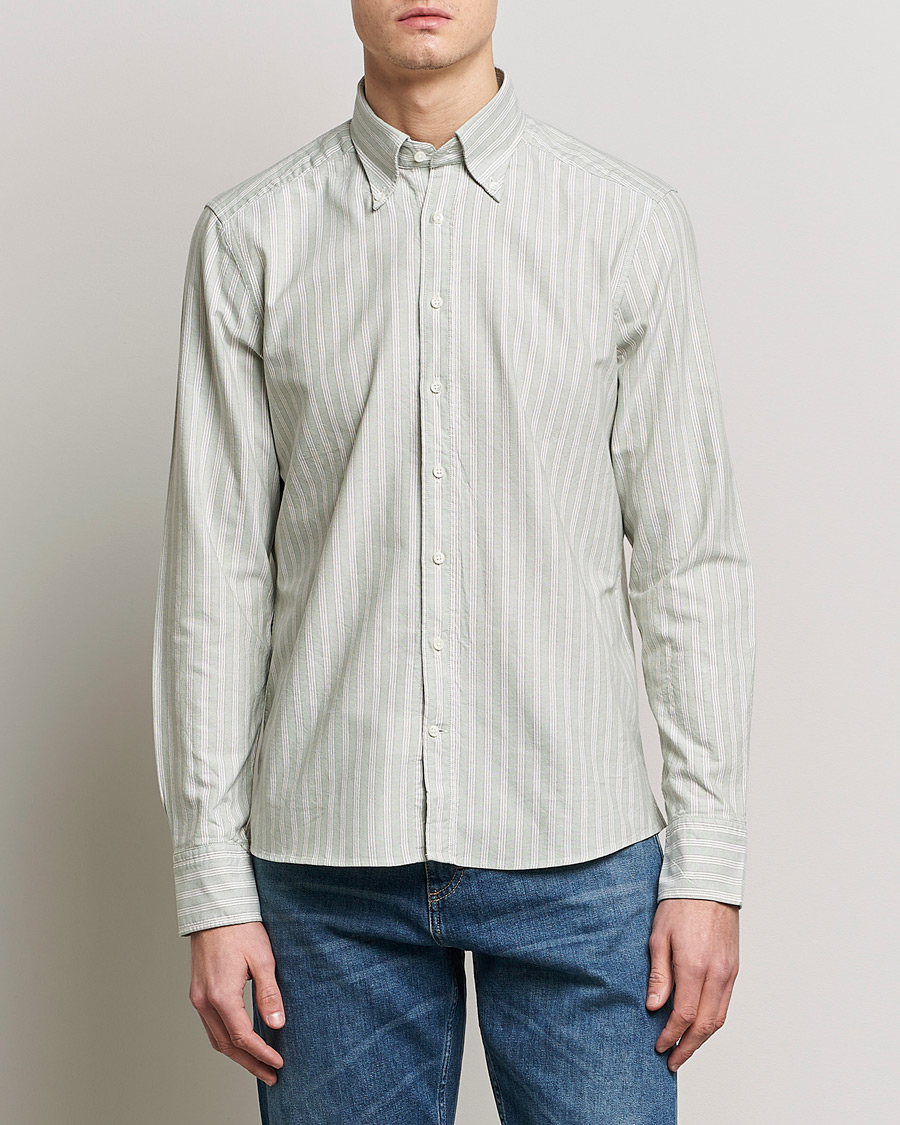 Herr | Skjortor | Stenströms | Slimline Washed Striped Oxford Shirt Pistachio