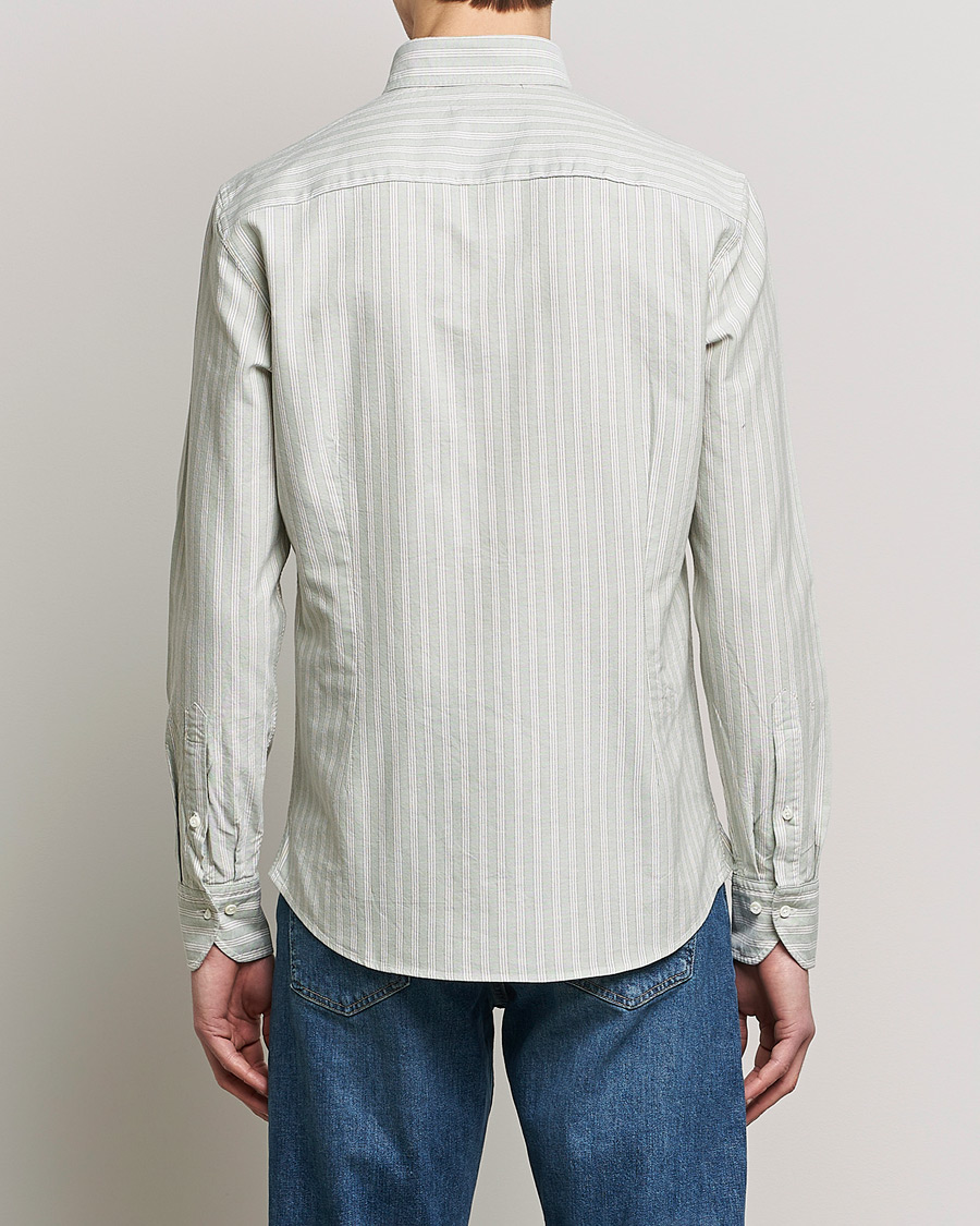 Herr | Skjortor | Stenströms | Slimline Washed Striped Oxford Shirt Pistachio