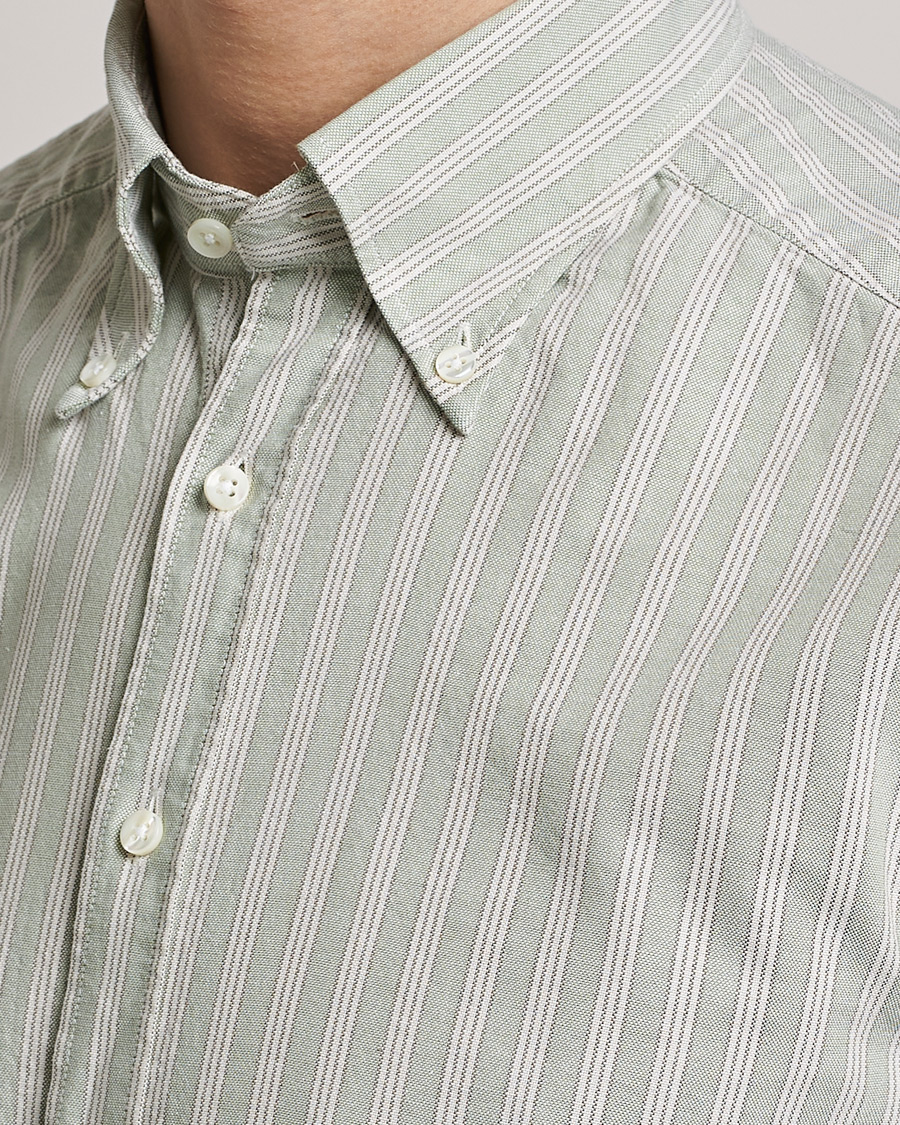 Herr | Skjortor | Stenströms | Slimline Washed Striped Oxford Shirt Pistachio