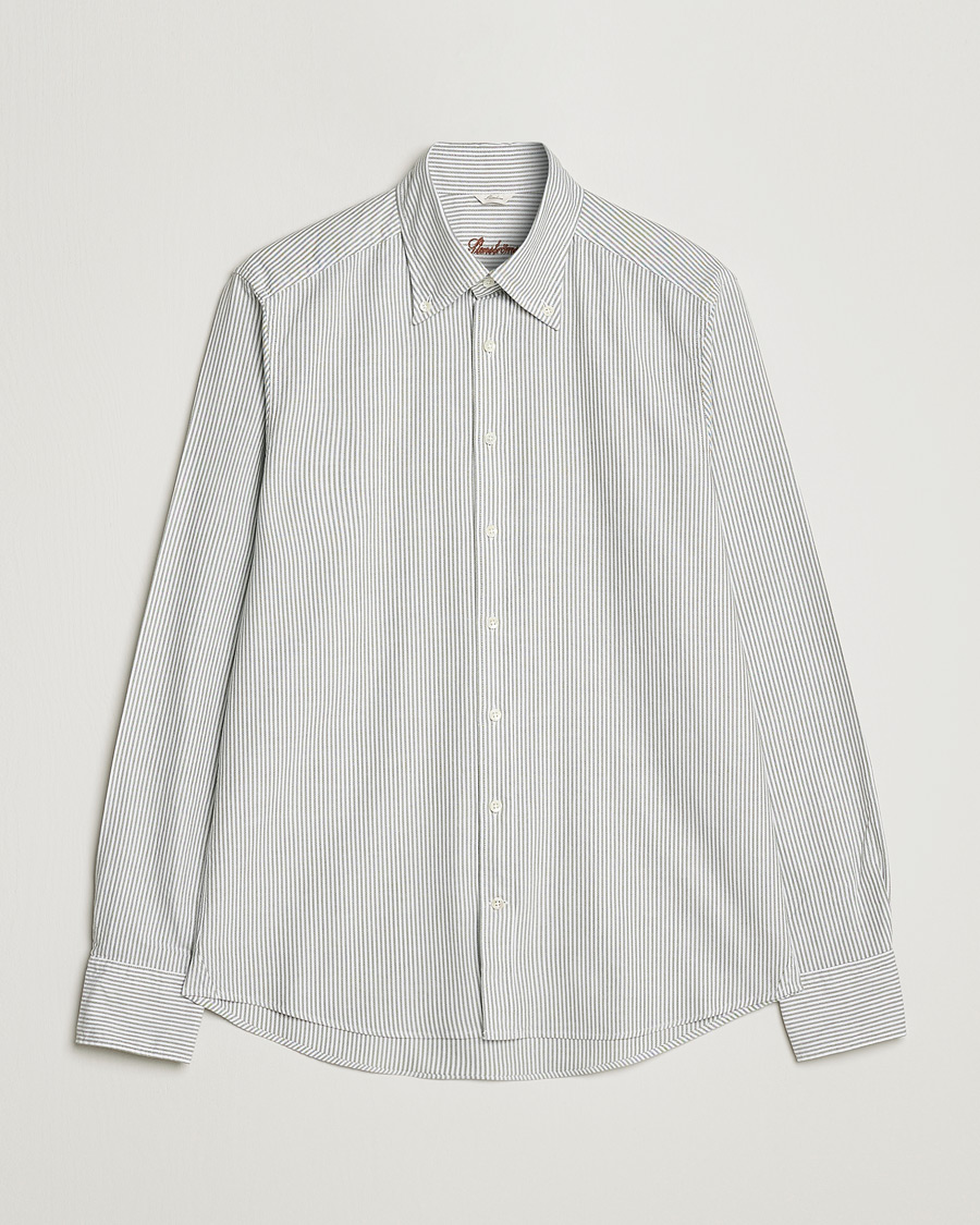 Herr | Skjortor | Stenströms | Slimline Washed Striped Oxford Shirt Green