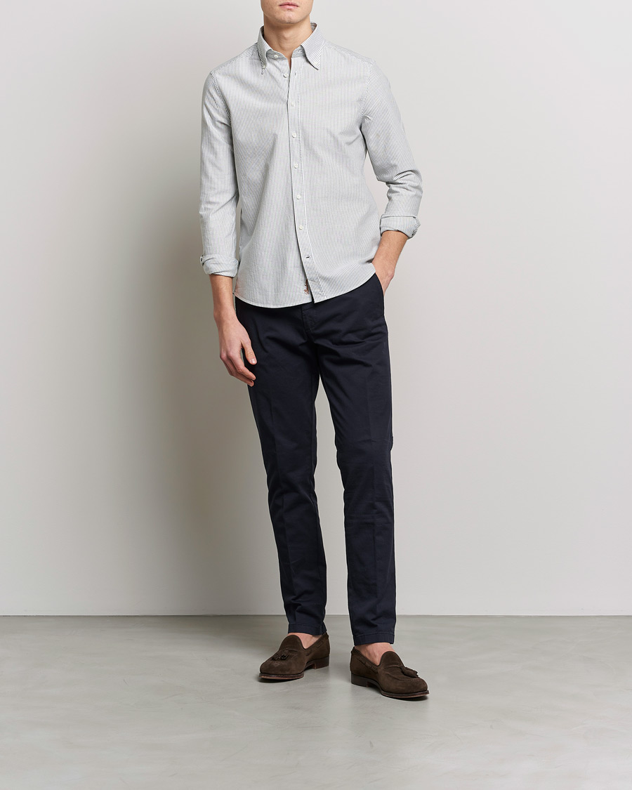 Herr | Skjortor | Stenströms | Slimline Washed Striped Oxford Shirt Green