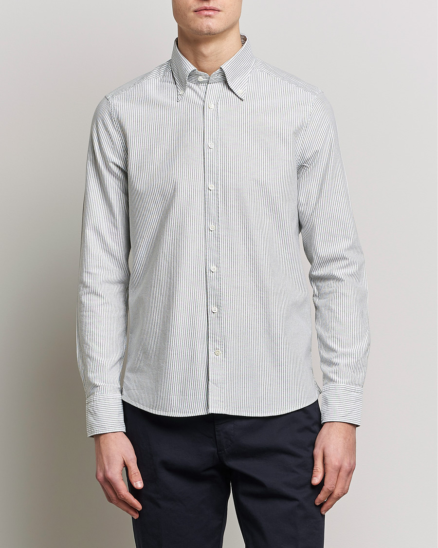 Herr |  | Stenströms | Slimline Washed Striped Oxford Shirt Green