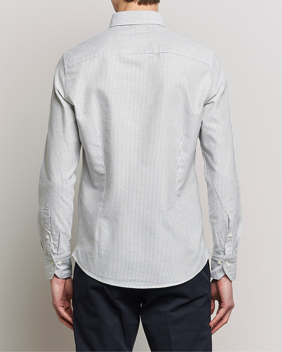 Herr | Skjortor | Stenströms | Slimline Washed Striped Oxford Shirt Green