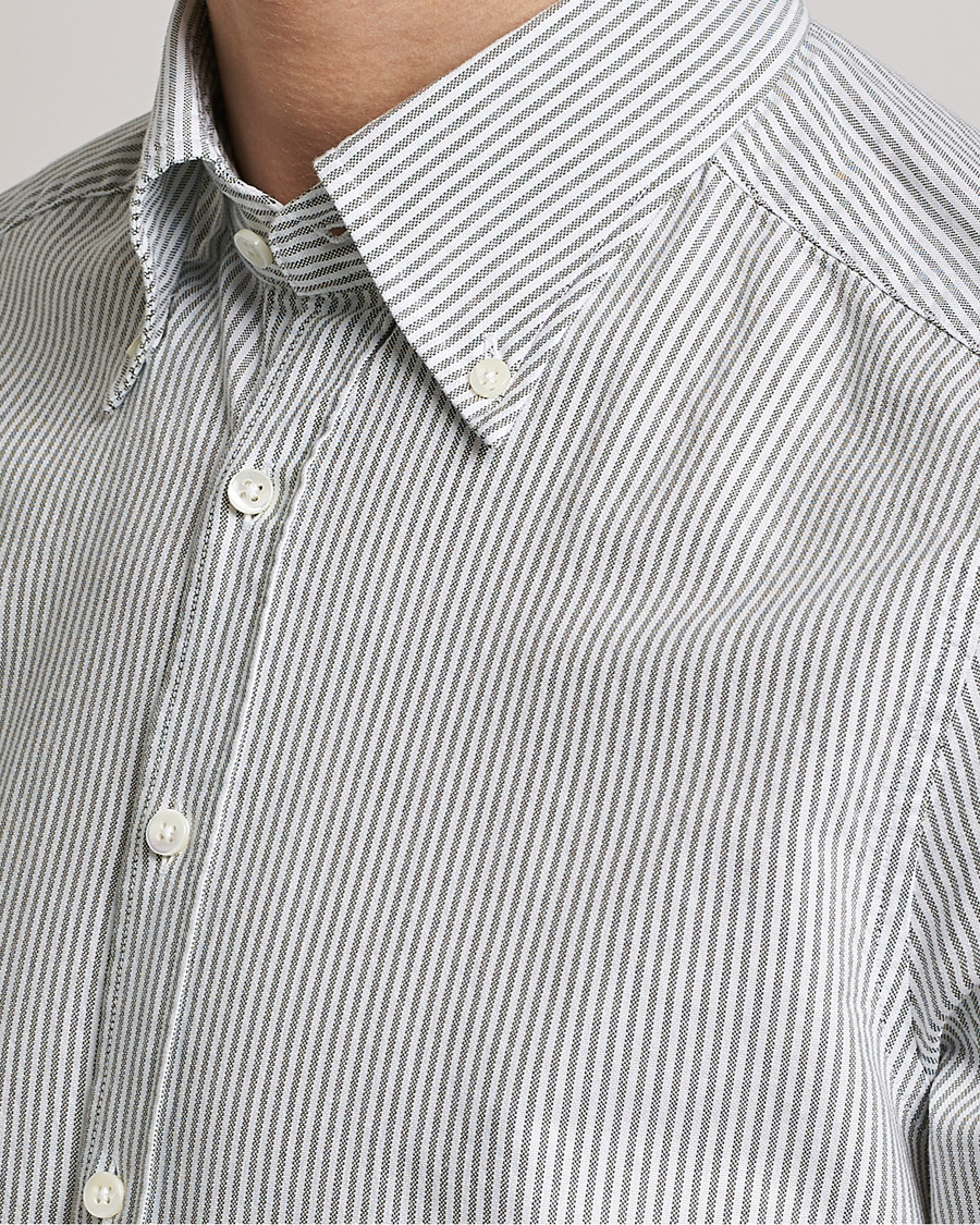 Herr | Skjortor | Stenströms | Slimline Washed Striped Oxford Shirt Green