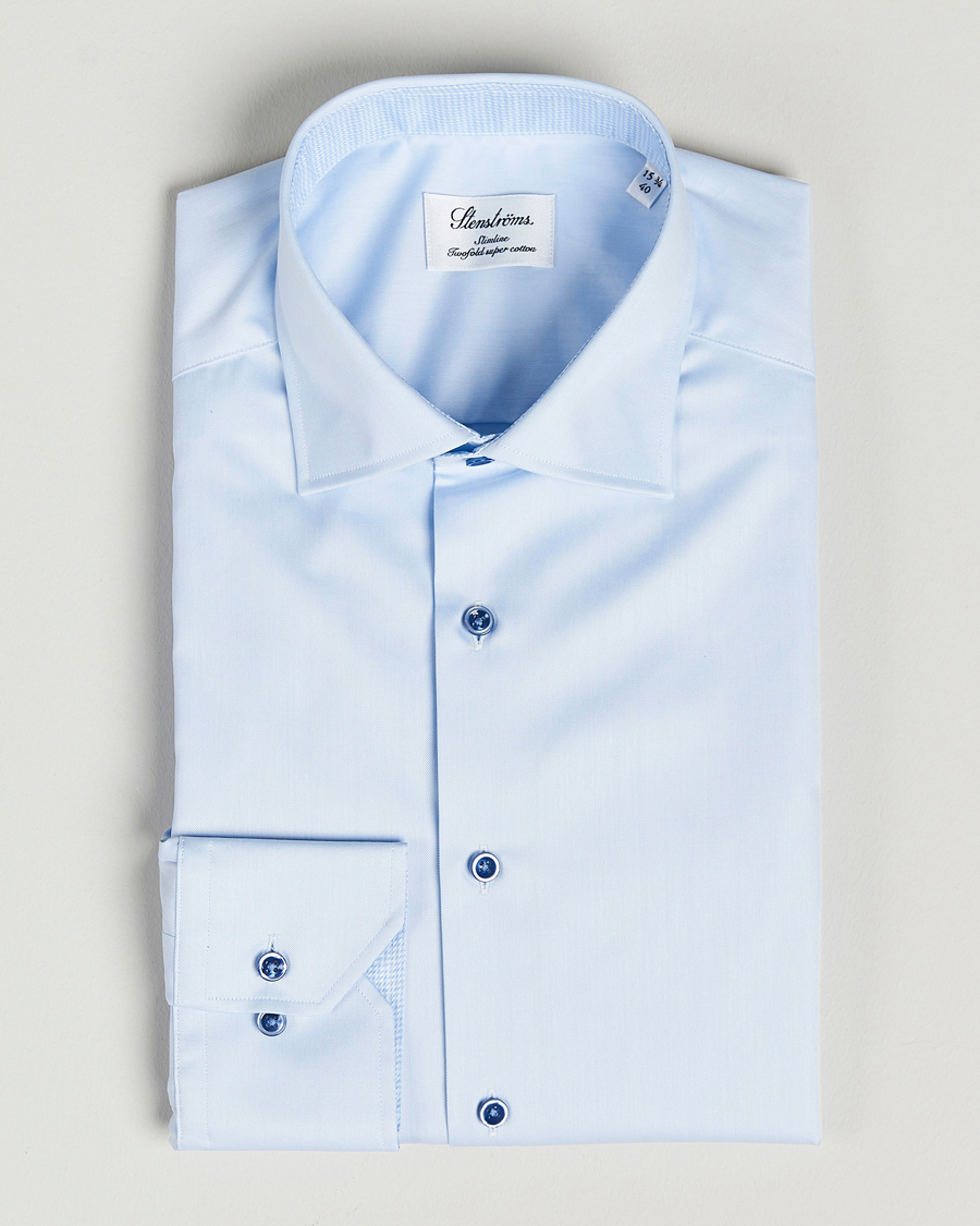 Herr | Skjortor | Stenströms | Slimline Cut Away Contrast Shirt Blue