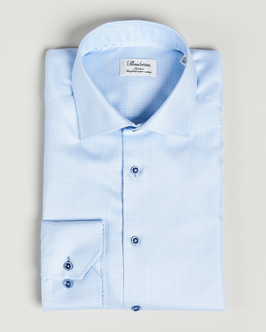 Herr | Skjortor | Stenströms | Slimline Cut Away Houndstooth Shirt Blue
