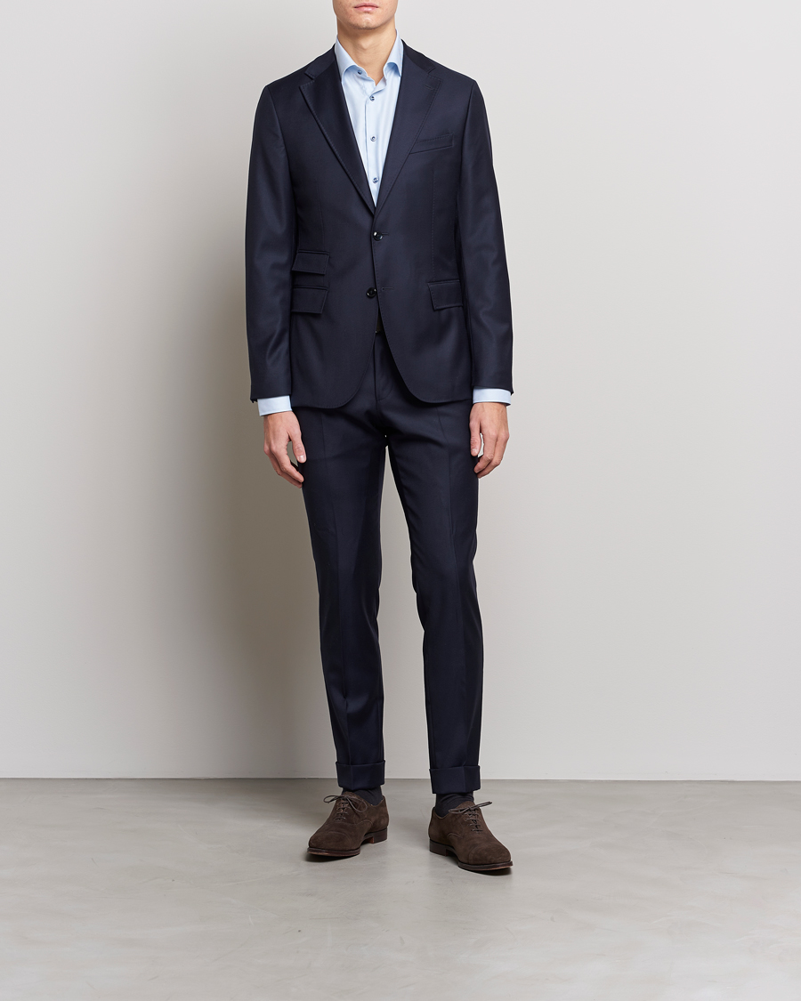 Herr | Skjortor | Stenströms | Slimline Cut Away Houndstooth Shirt Blue