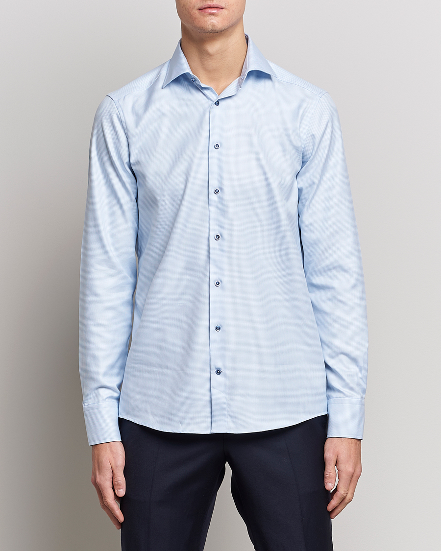 Herr | Skjortor | Stenströms | Slimline Cut Away Houndstooth Shirt Blue