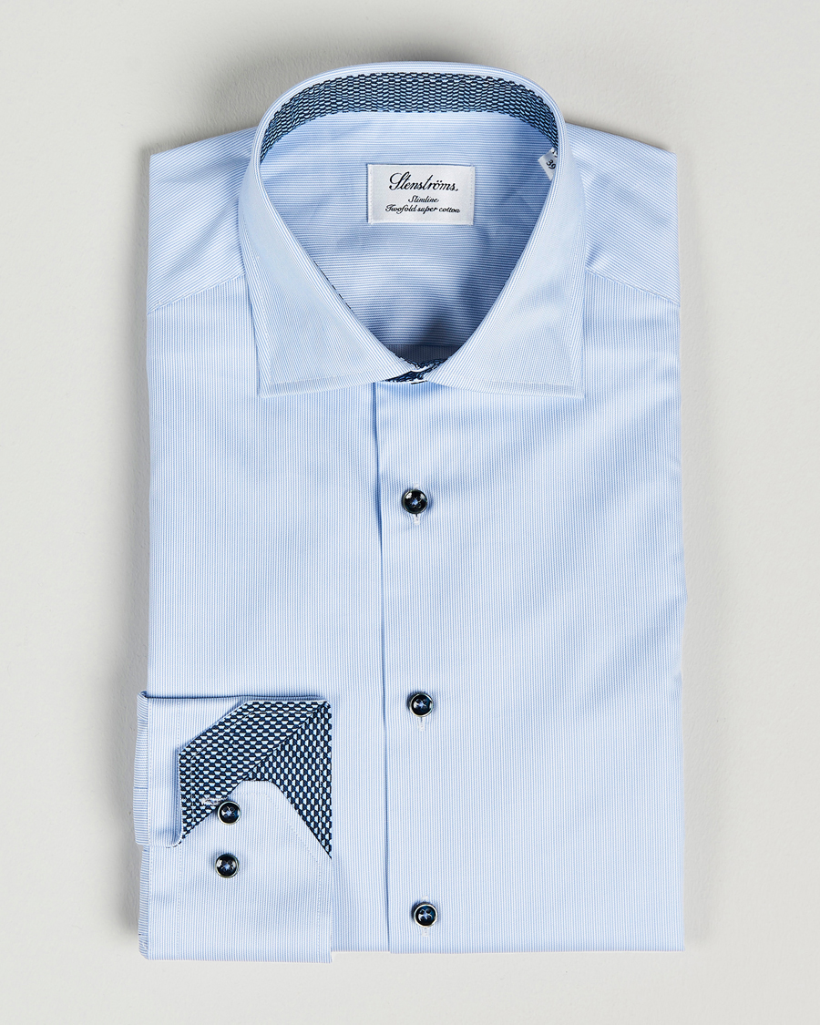 Herr | | Stenströms | Slimline Cut Away Micro Stripe Contrast Shirt Blue