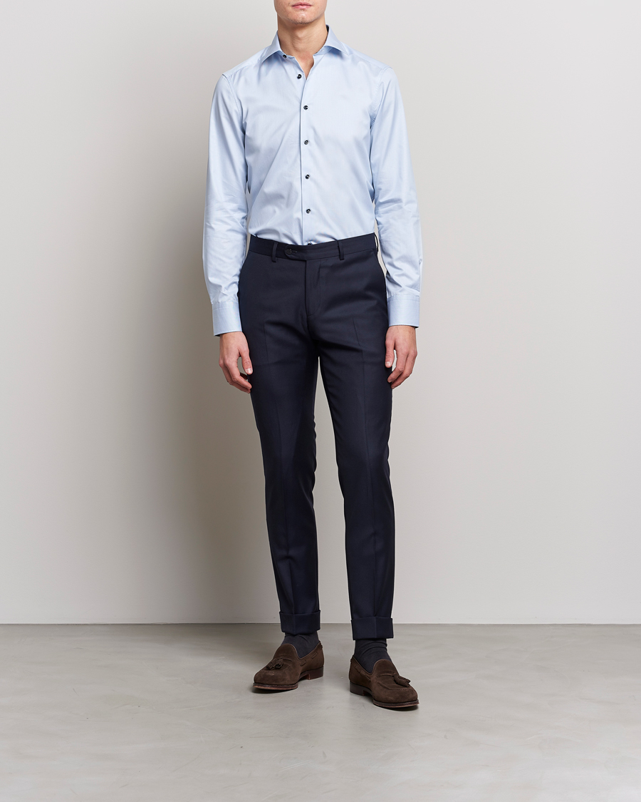 Herr | Business & Beyond | Stenströms | Slimline Cut Away Micro Stripe Contrast Shirt Blue