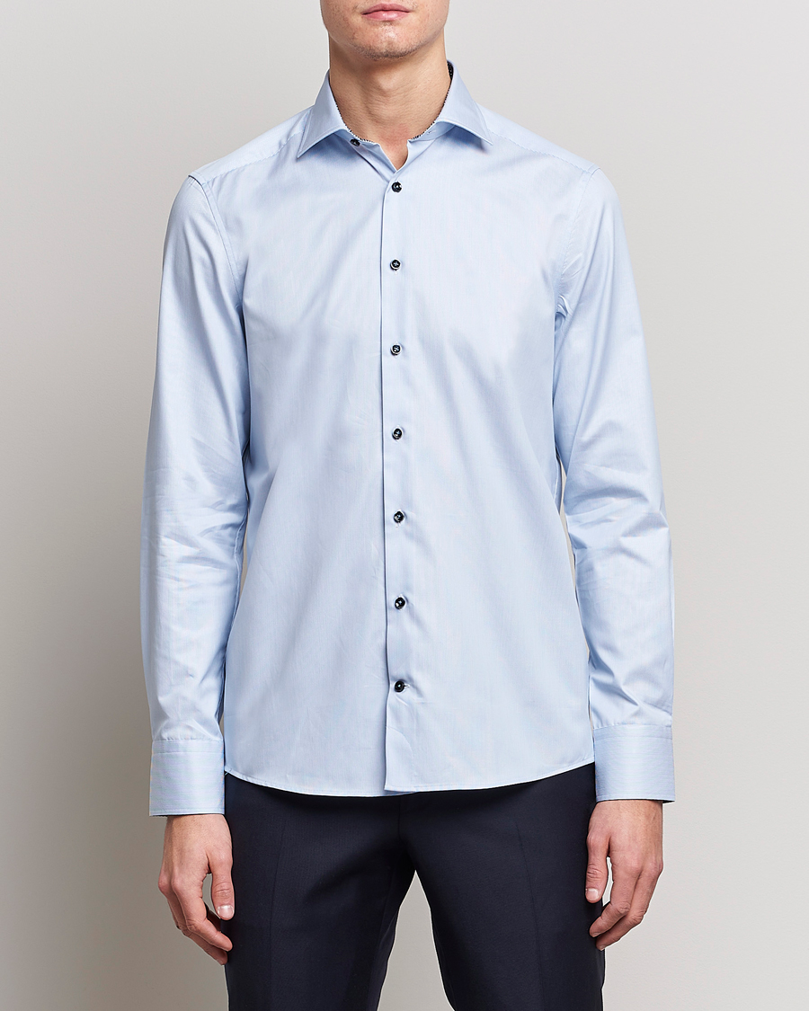 Herr |  | Stenströms | Slimline Cut Away Micro Stripe Contrast Shirt Blue