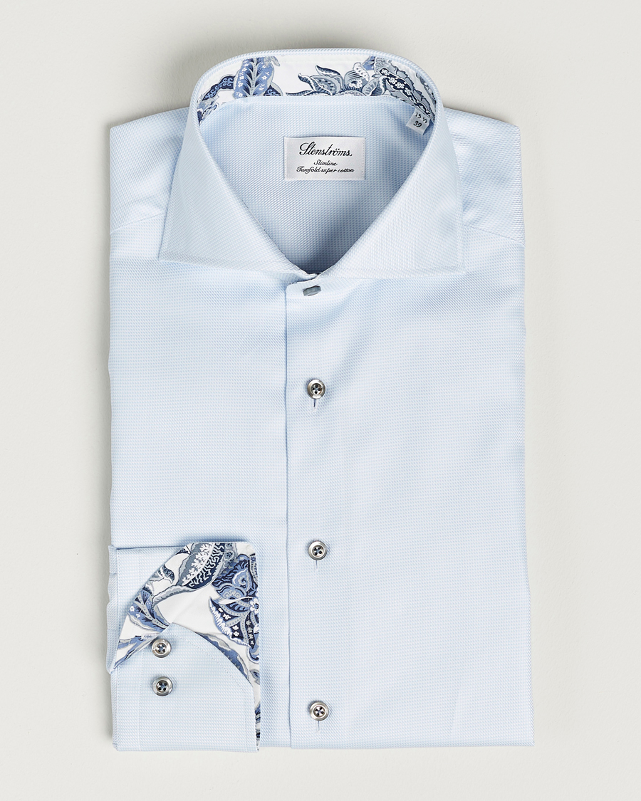 Herr | Skjortor | Stenströms | Slimline Houndstooth Contrast Shirt Blue