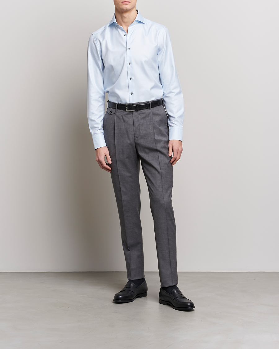 Herr | Skjortor | Stenströms | Slimline Houndstooth Contrast Shirt Blue