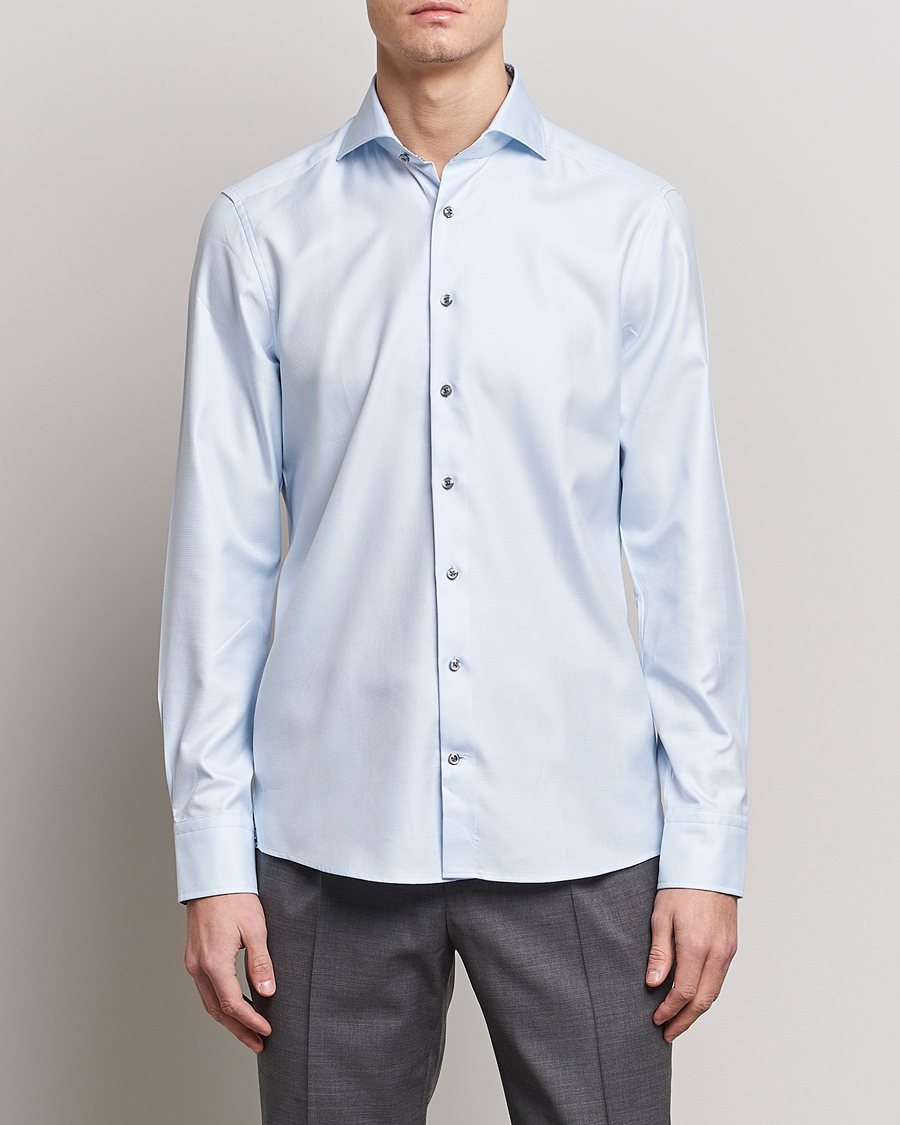 Herr | Skjortor | Stenströms | Slimline Houndstooth Contrast Shirt Blue