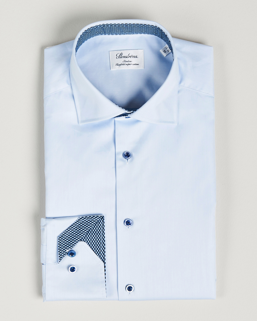 Herr | Skjortor | Stenströms | Slimline Cut Away Contrast Shirt Blue