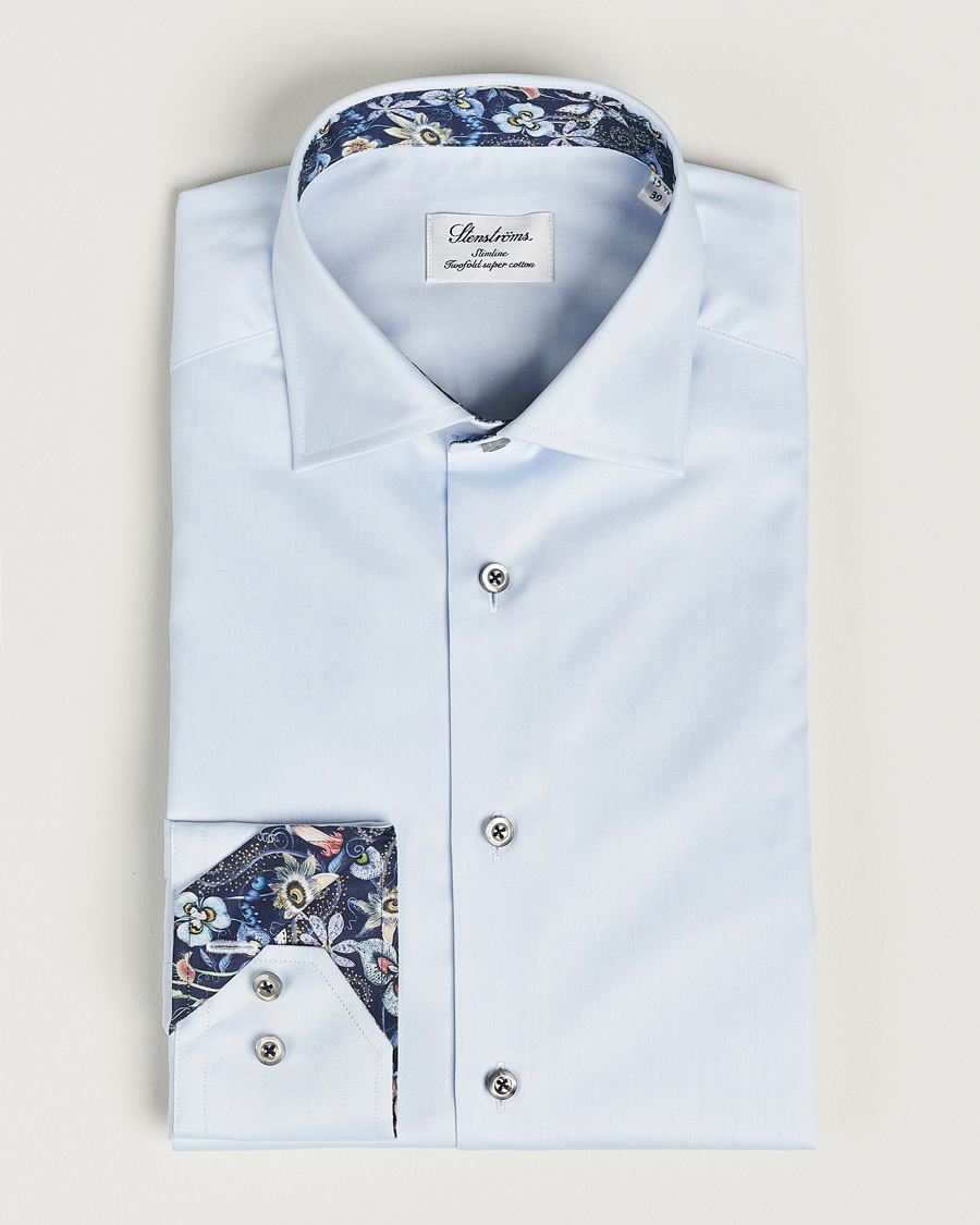 Herr | Skjortor | Stenströms | Slimline Cut Away Contrast Shirt Blue