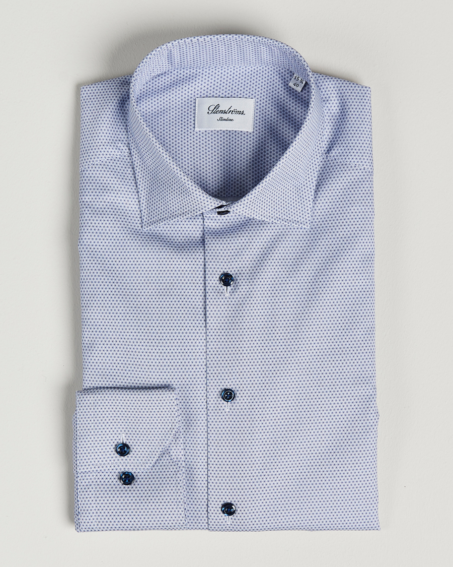 Herr | Skjortor | Stenströms | Slimline Cut Away Micro Print Shirt Blue
