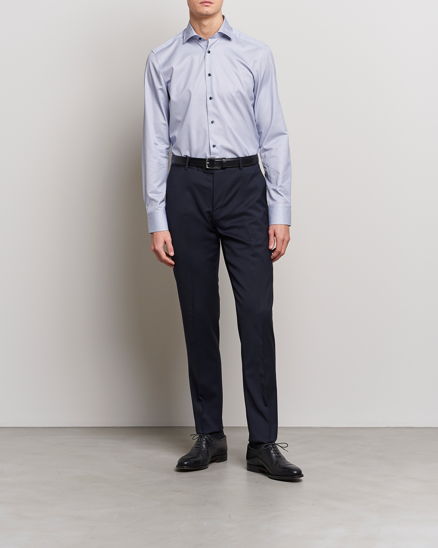 Herr | Skjortor | Stenströms | Slimline Cut Away Micro Print Shirt Blue