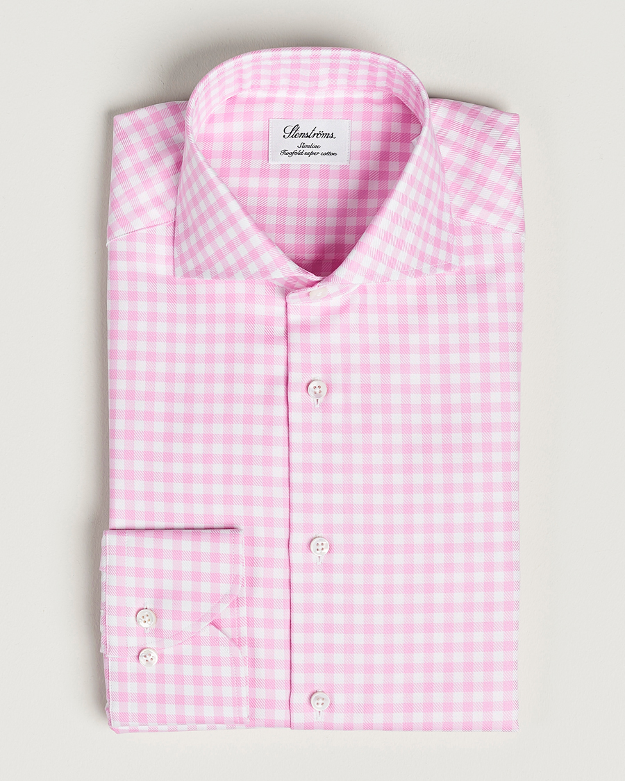 Herr | Skjortor | Stenströms | Slimline Checked Cut Away Shirt Pink