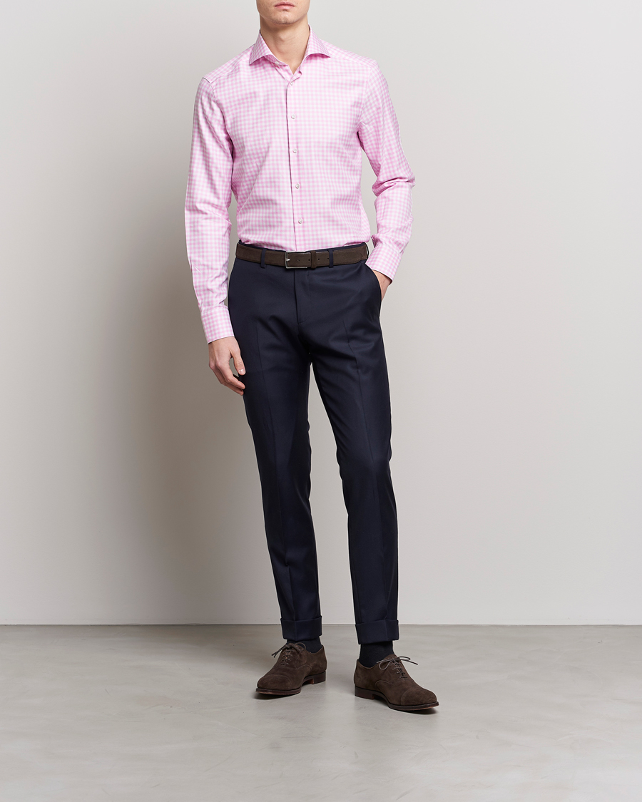 Herr | Skjortor | Stenströms | Slimline Checked Cut Away Shirt Pink