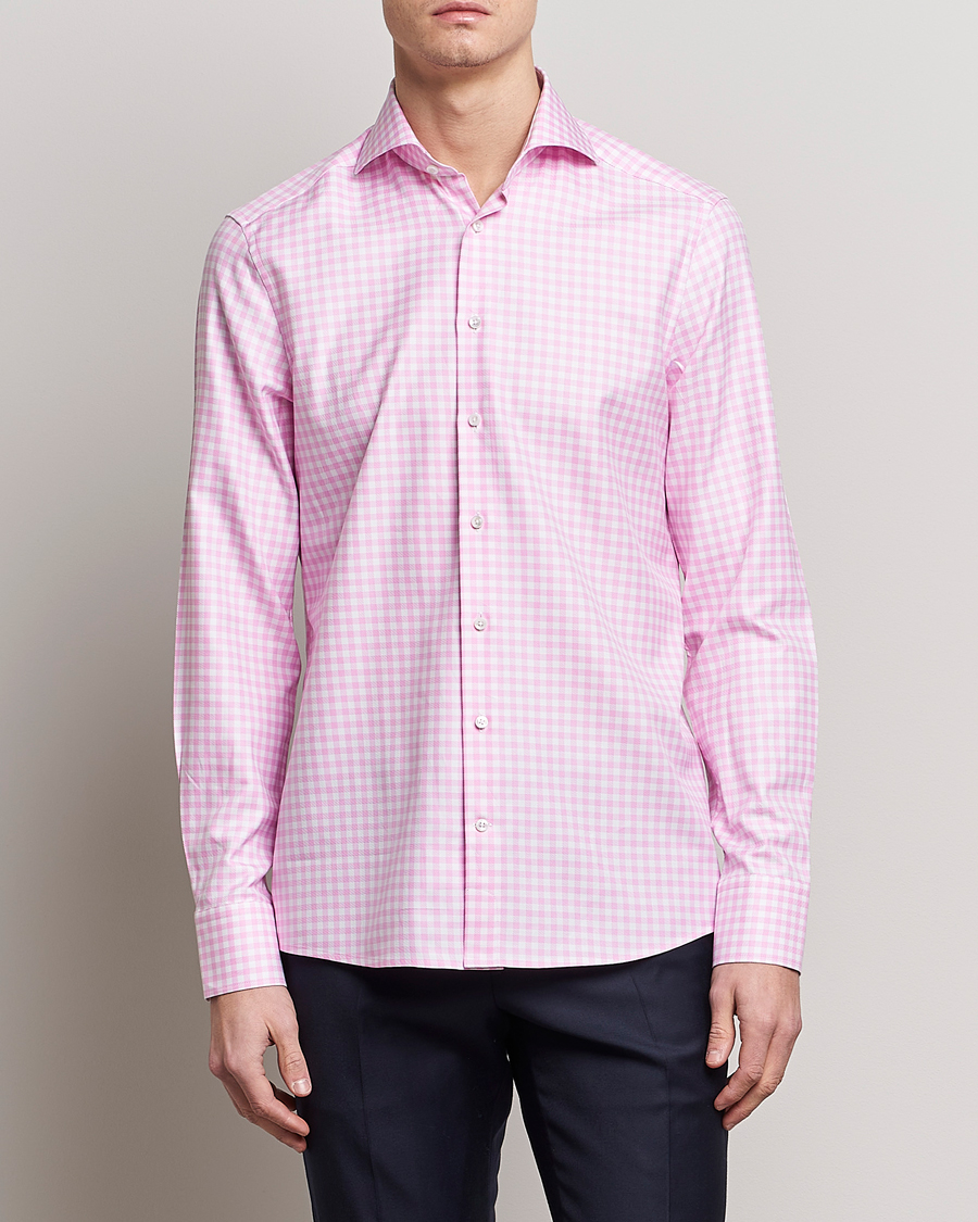 Herr |  | Stenströms | Slimline Checked Cut Away Shirt Pink
