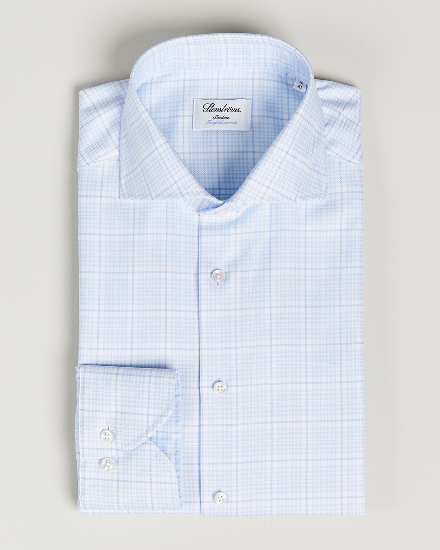 Herr | Skjortor | Stenströms | Slimline Multicheck Cut Away Shirt Light Blue