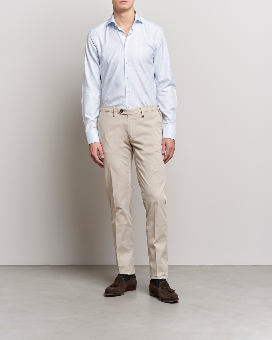 Herr | Skjortor | Stenströms | Slimline Multicheck Cut Away Shirt Light Blue