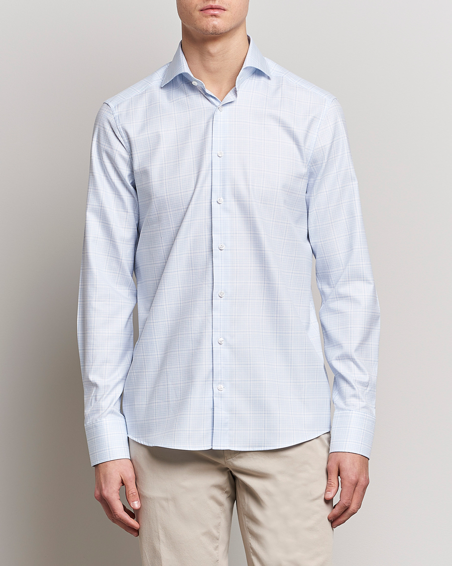Herr | Skjortor | Stenströms | Slimline Multicheck Cut Away Shirt Light Blue