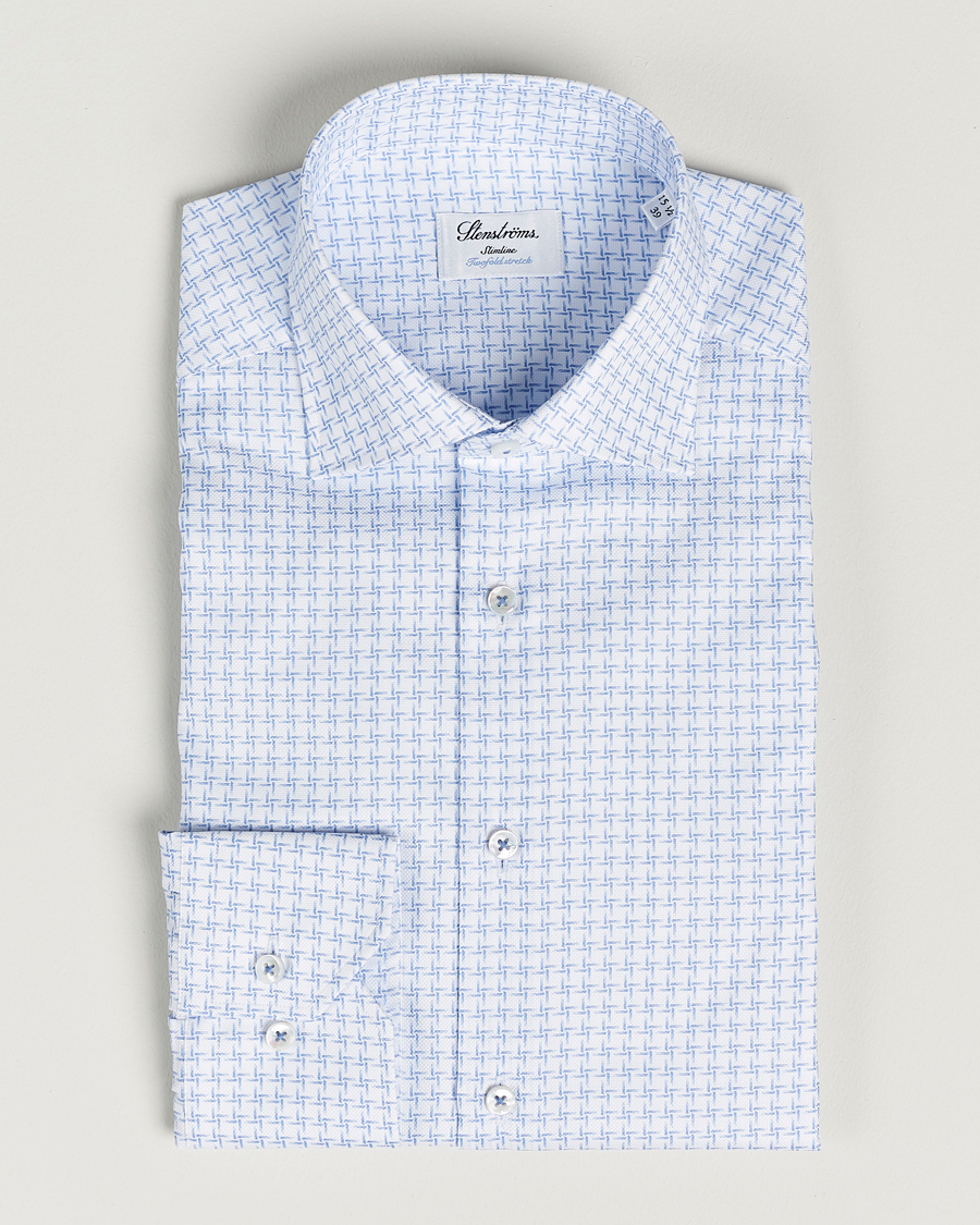 Herr | Skjortor | Stenströms | Slimline Cut Away Micro Print Shirt Blue