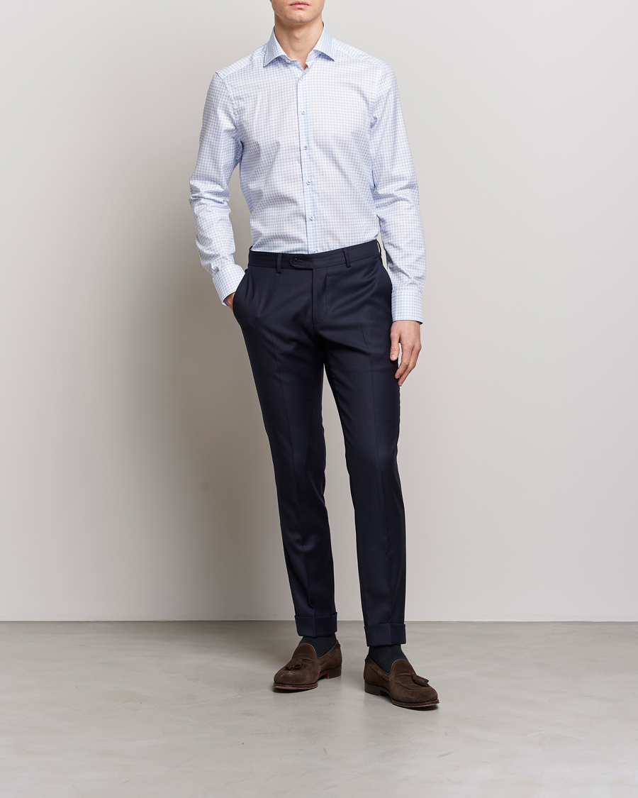 Herr | Skjortor | Stenströms | Slimline Cut Away Micro Print Shirt Blue
