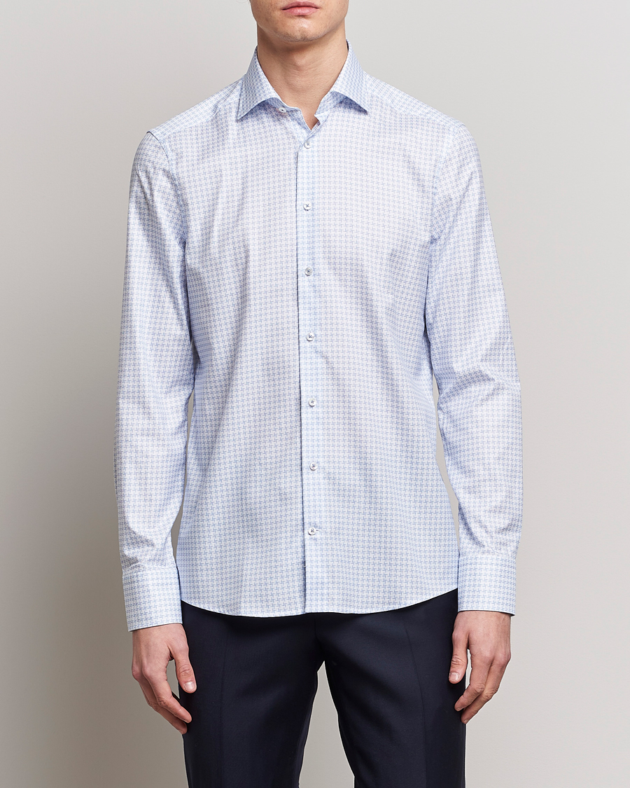 Herr | Skjortor | Stenströms | Slimline Cut Away Micro Print Shirt Blue