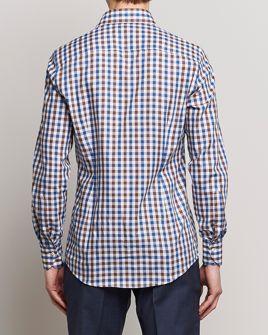 Herr | Skjortor | Stenströms | Slimline Cut Away Gingham Shirt Brown/Blue