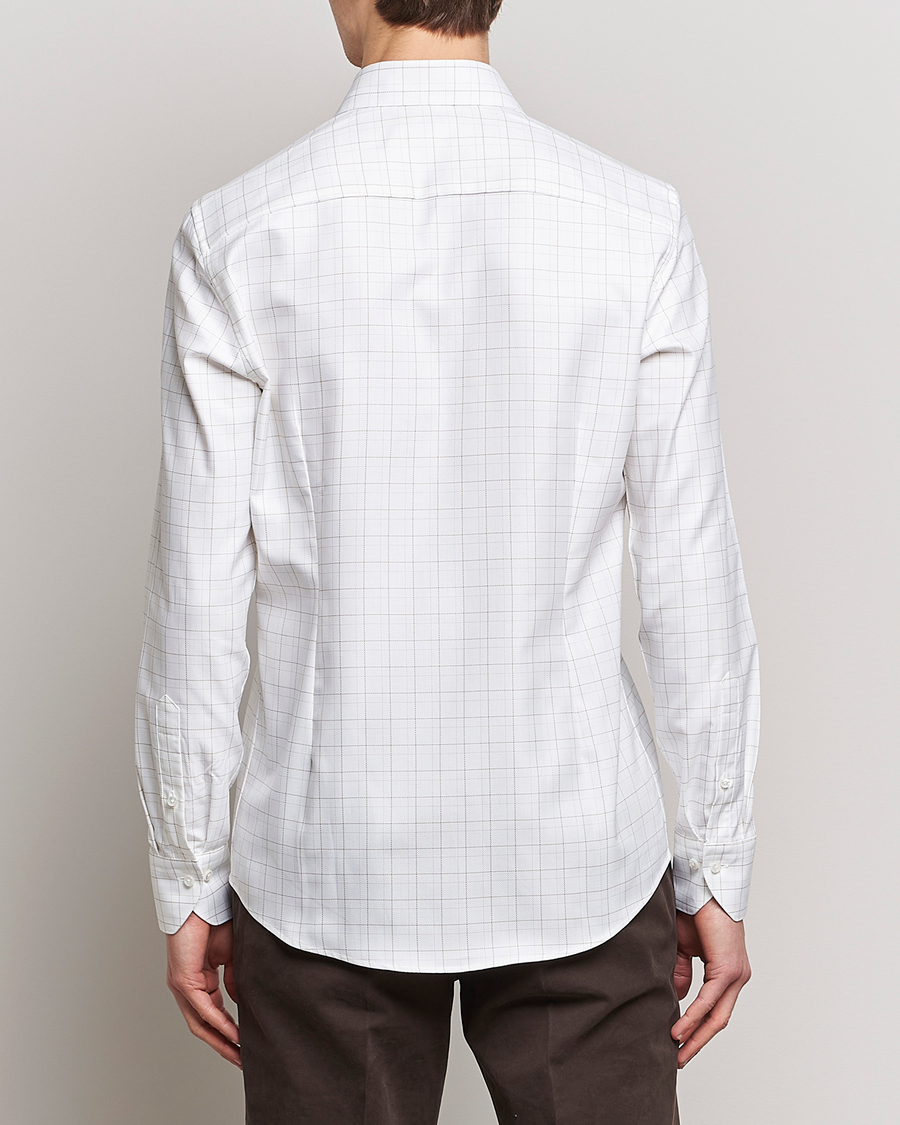 Herr | Skjortor | Stenströms | Slimline Cut Away Windowpane Shirt White/Beige
