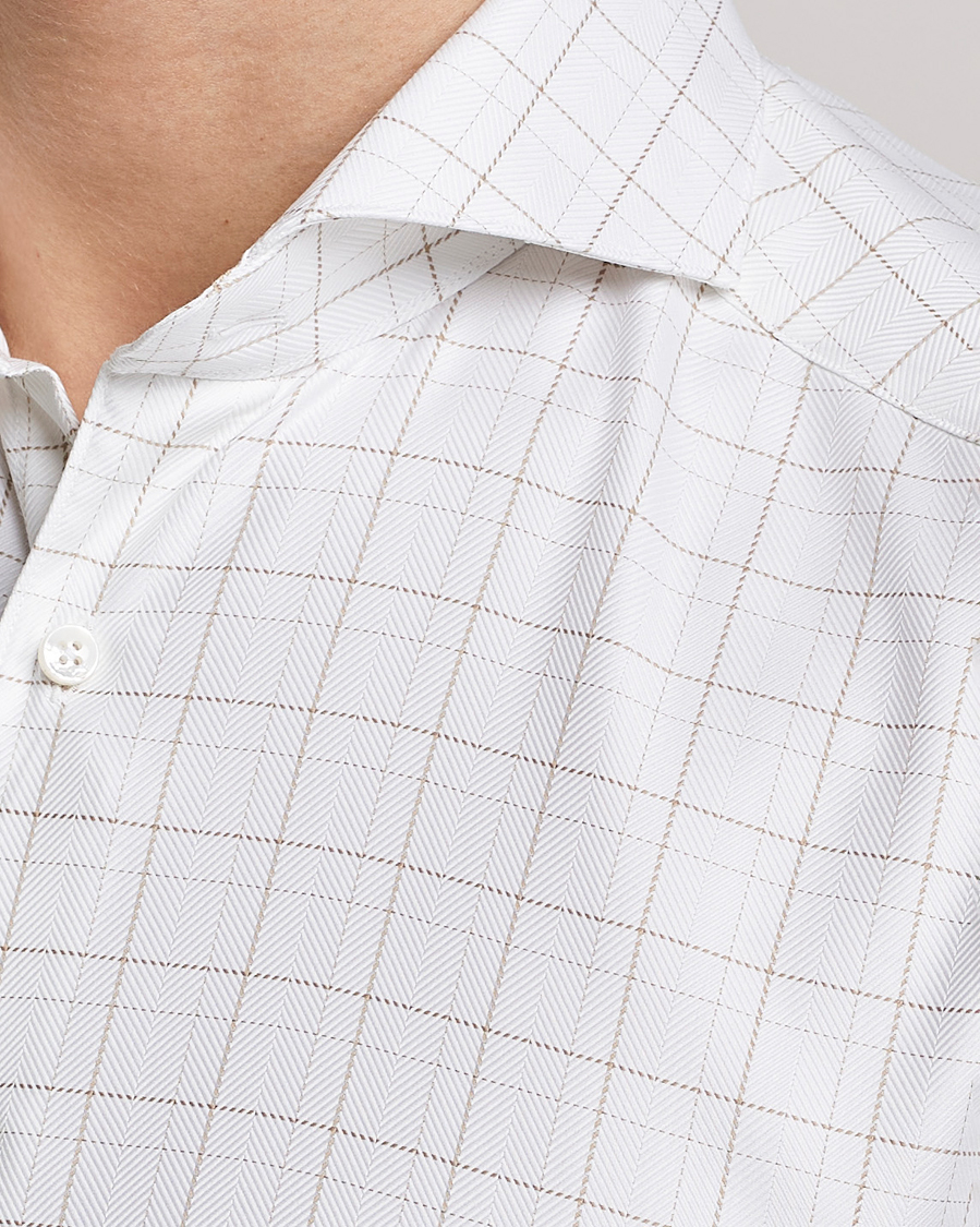 Herr | Skjortor | Stenströms | Slimline Cut Away Windowpane Shirt White/Beige