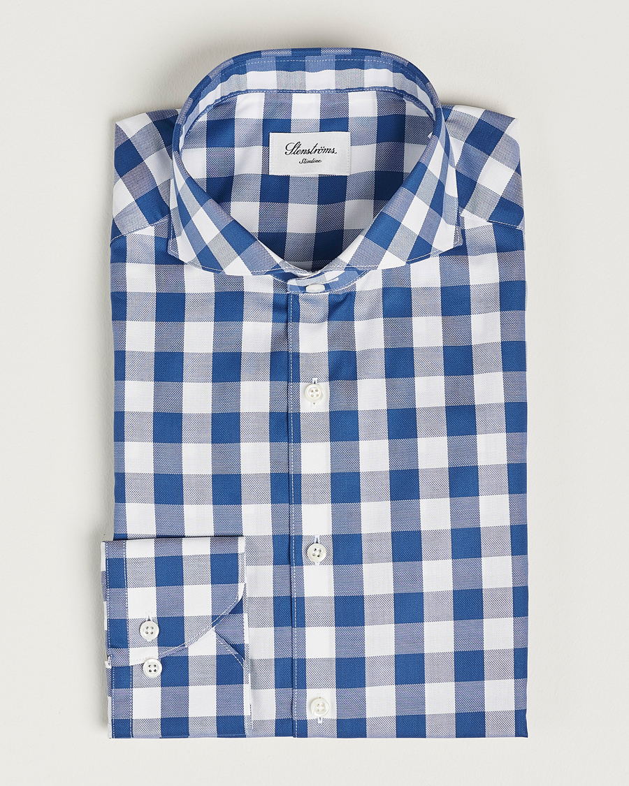 Herr | Skjortor | Stenströms | Slimline Cut Away Large Gingham Shirt Blue