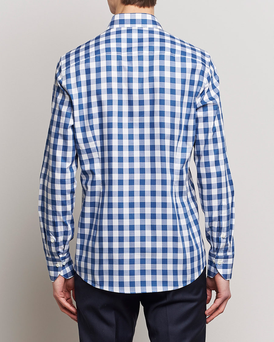 Herr | Skjortor | Stenströms | Slimline Cut Away Large Gingham Shirt Blue