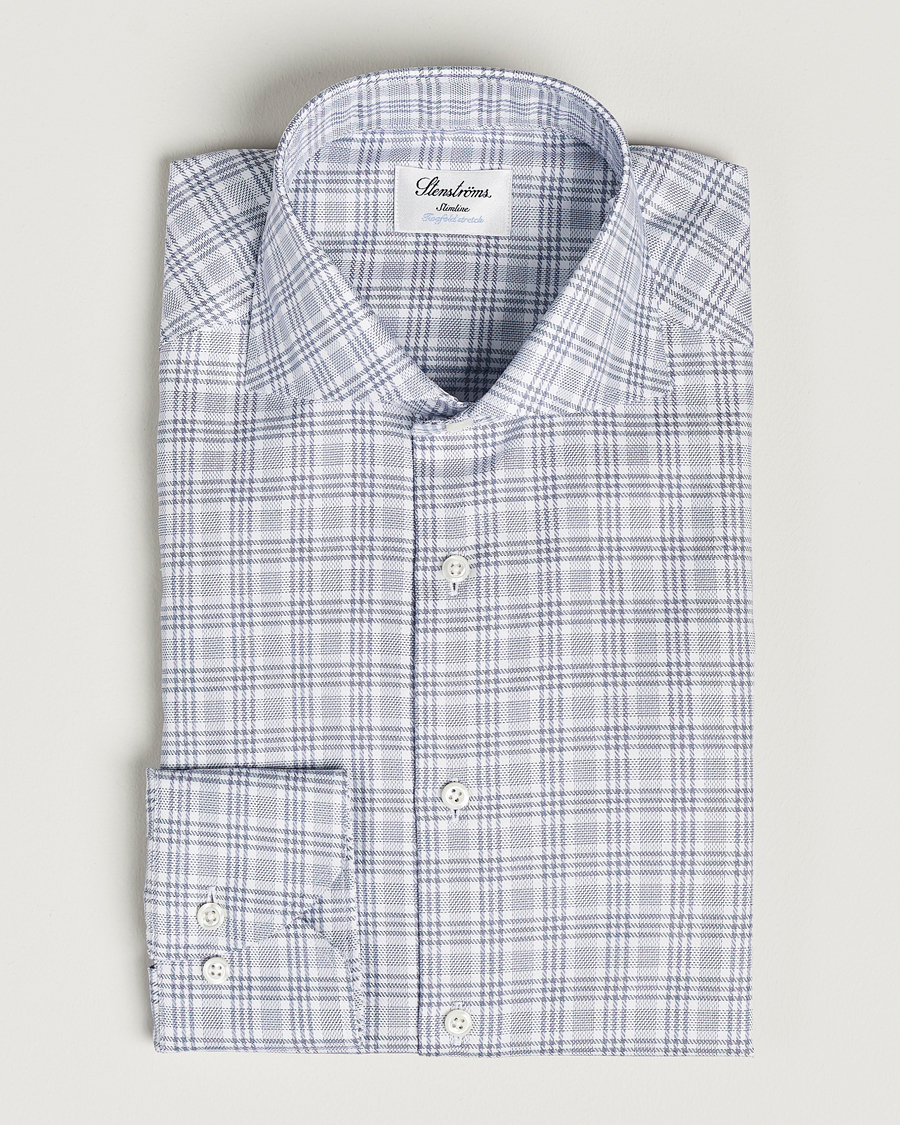 Herr | Skjortor | Stenströms | Slimline Cut Away Multicheck Shirt Blue