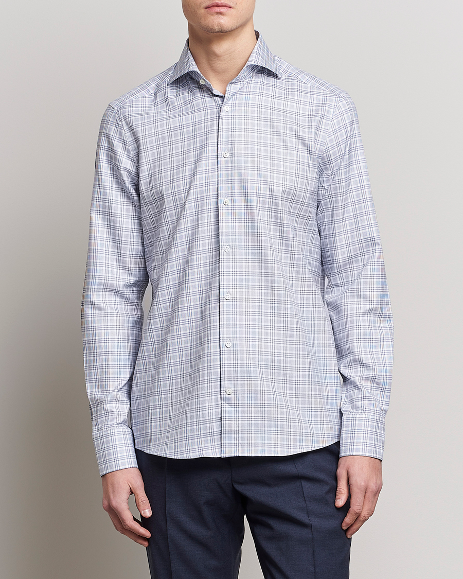 Herr | Skjortor | Stenströms | Slimline Cut Away Multicheck Shirt Blue