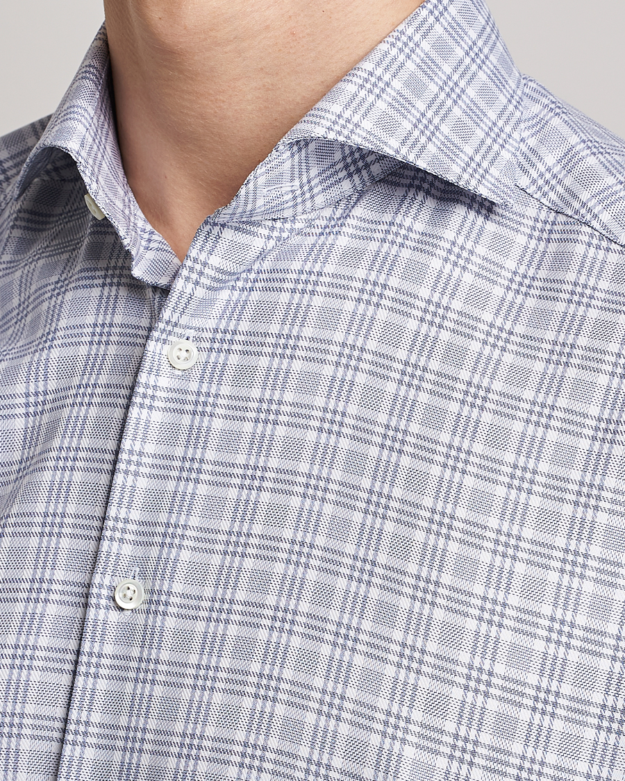 Herr | Skjortor | Stenströms | Slimline Cut Away Multicheck Shirt Blue
