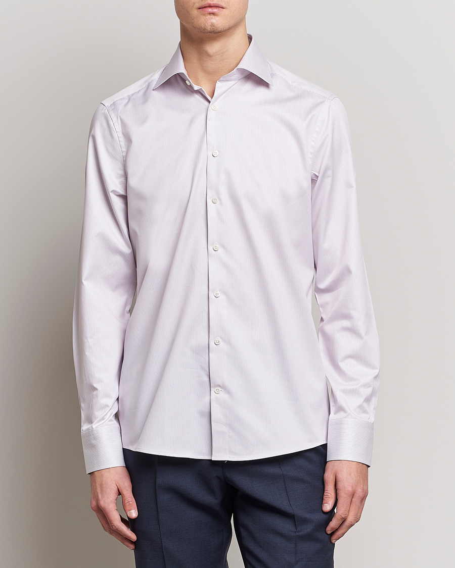 Herr |  | Stenströms | Slimline Cut Away Thin Stripe Shirt Purple