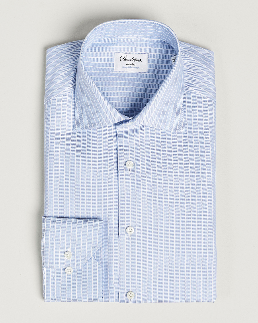 Herr | Skjortor | Stenströms | Slimline Cut Away Herringbone Striped Shirt Blue